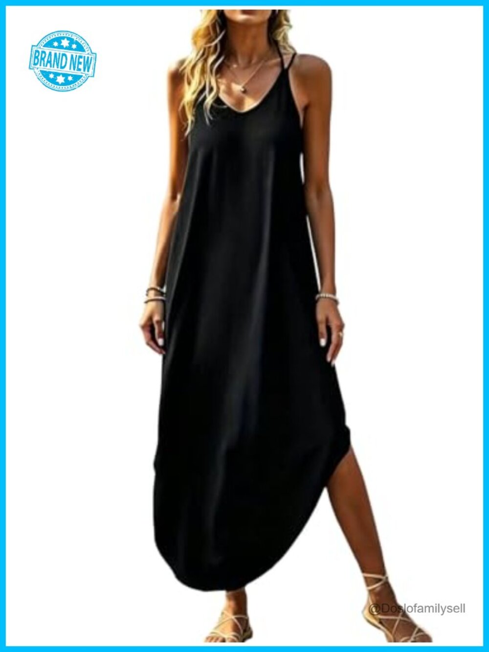 Backless Spaghetti Strap Maxi Dress Flowy Summer Lounge Dress with Slit